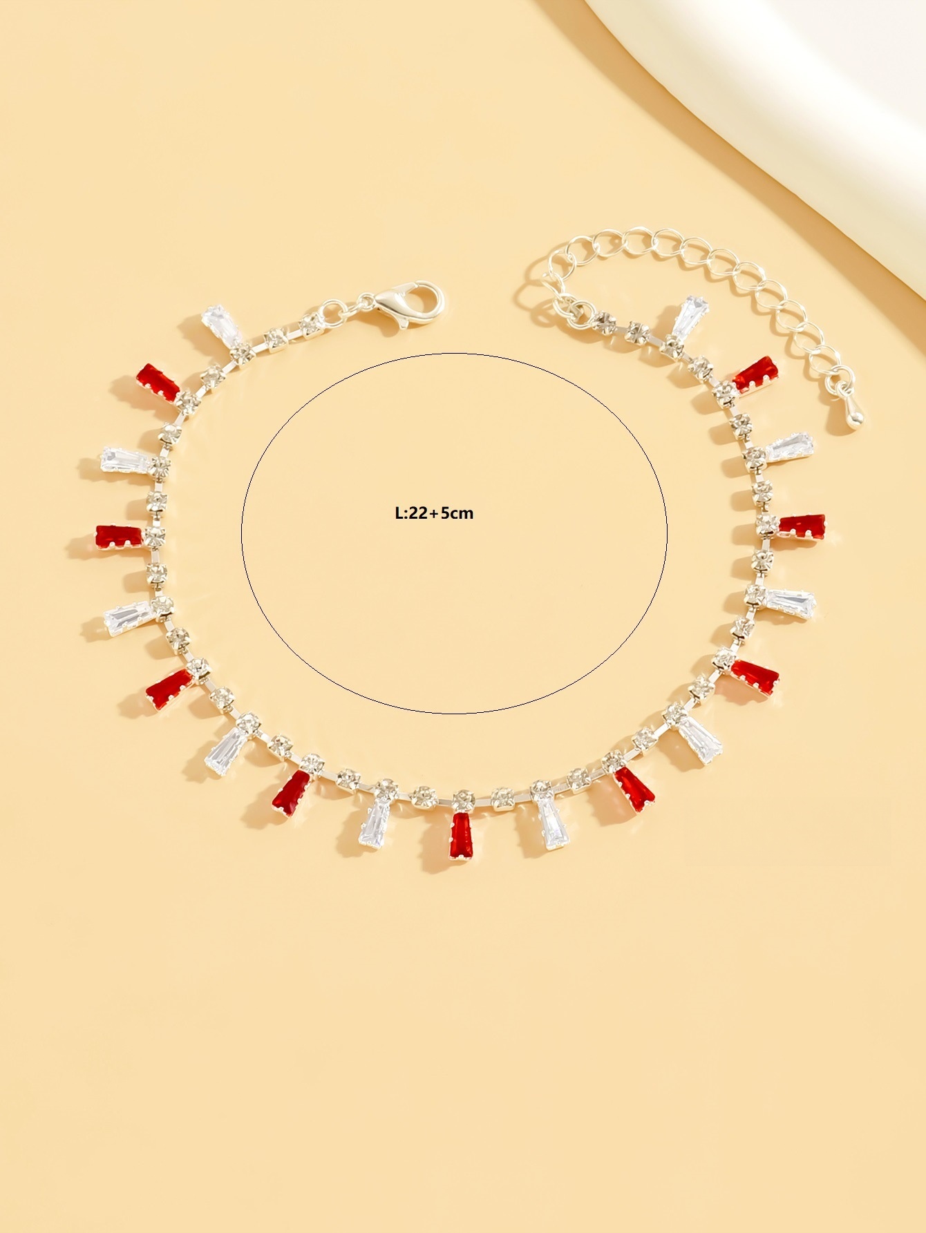 Womens Crystal Ankle Bracelet with Red and Clear Rhinestones